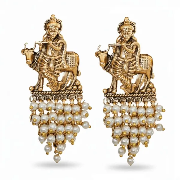 Gold_Brass_Temple_Pearl_Cluster_Stud_Earrings_For_Women