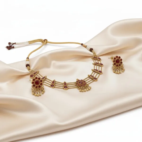 Gold_Brass_Red_Stone_South_Indian_Layered_Necklace_Set_For_Women