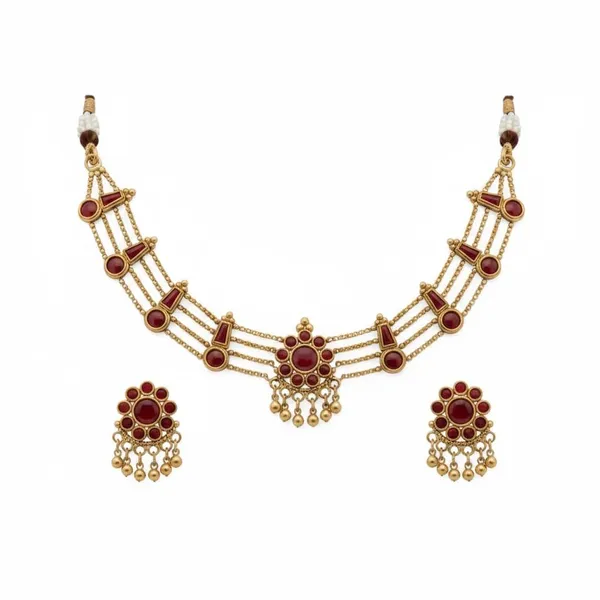 Gold_Brass_Red_Stone_South_Indian_Layered_Necklace_Set_For_Women