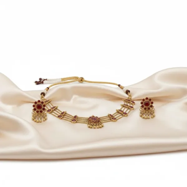 Gold_Brass_Red_Stone_South_Indian_Layered_Necklace_Set_For_Women