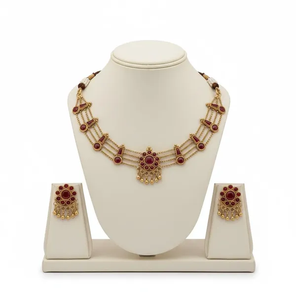 Gold_Brass_Red_Stone_South_Indian_Layered_Necklace_Set_For_Women