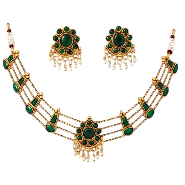 Gold_Brass_Red_Stone_South_Indian_Temple_Layered_Necklace_Set_For_Women