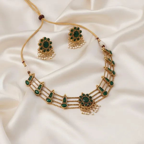 Gold_Brass_Red_Stone_South_Indian_Temple_Layered_Necklace_Set_For_Women