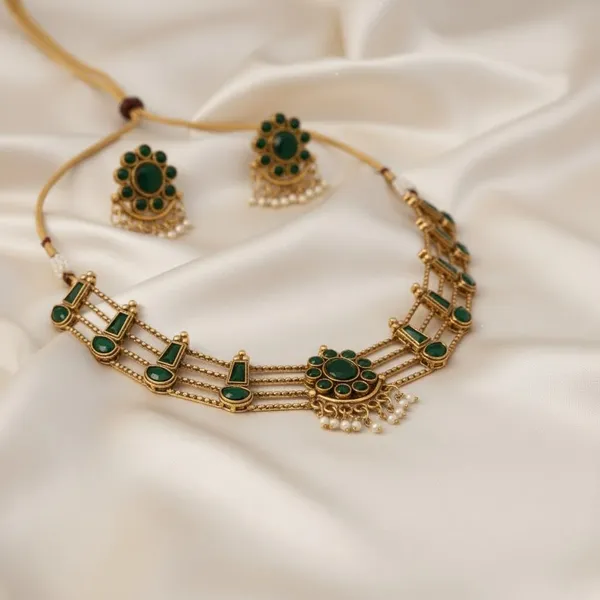 Gold_Brass_Red_Stone_South_Indian_Temple_Layered_Necklace_Set_For_Women