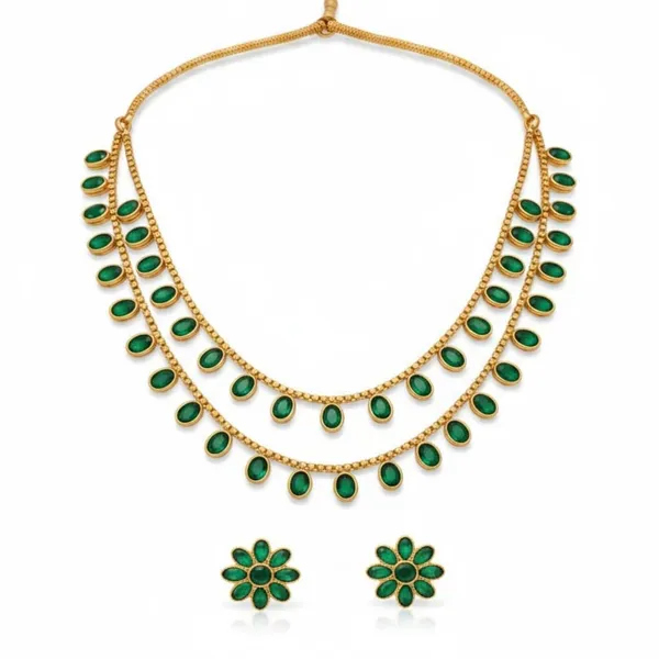 Gold_Alloy_Green_Stone_Layered_Ethnic_Necklace_Set_For_Women