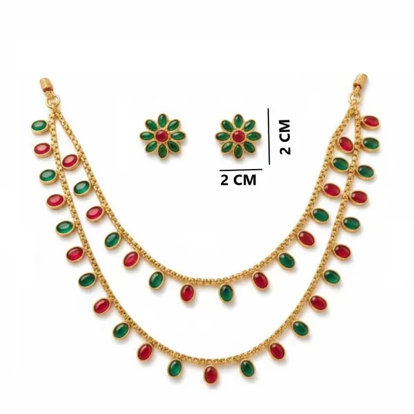 Gold_Brass_Green_Stone_Layered_Temple_Necklace_Set_For_Women