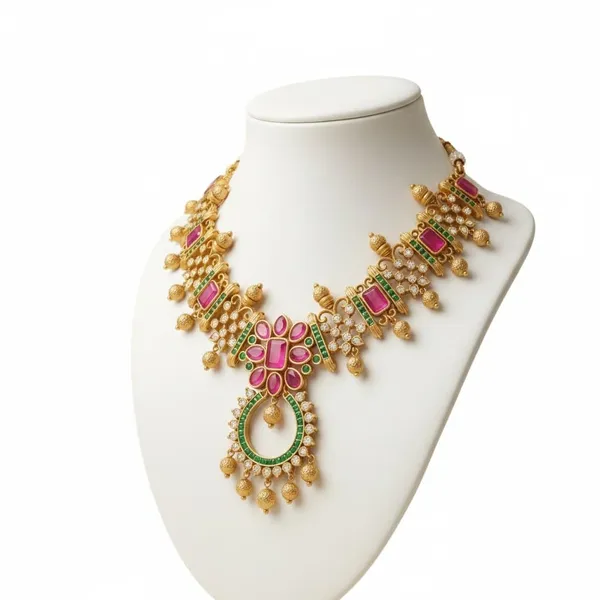 Gold_Brass_Stone_Studded_Temple_Choker_Necklace_Set_For_Women