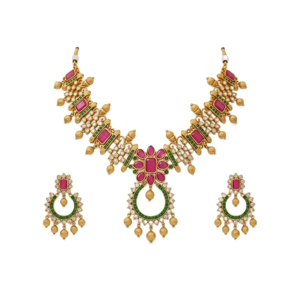 Gold_Brass_Stone_Studded_Temple_Choker_Necklace_Set_For_Women