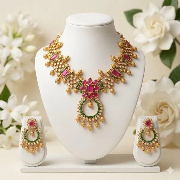 Gold_Brass_Stone_Studded_Temple_Choker_Necklace_Set_For_Women