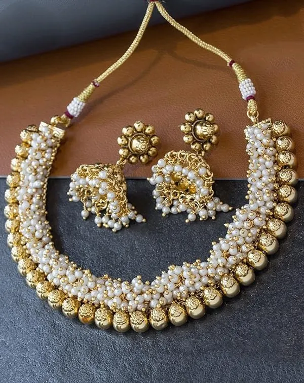 Gold_Brass_Antique_Pearl_Temple_Choker_Necklace_Set_For_Women