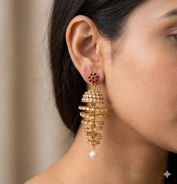 Gold_Brass_Spiral_Dome_Jhumka_Pearl_Drop_Earrings_For_Women