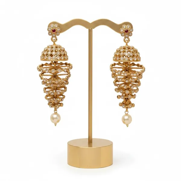 Gold_Brass_Spiral_Dome_Jhumka_Pearl_Drop_Earrings_For_Women