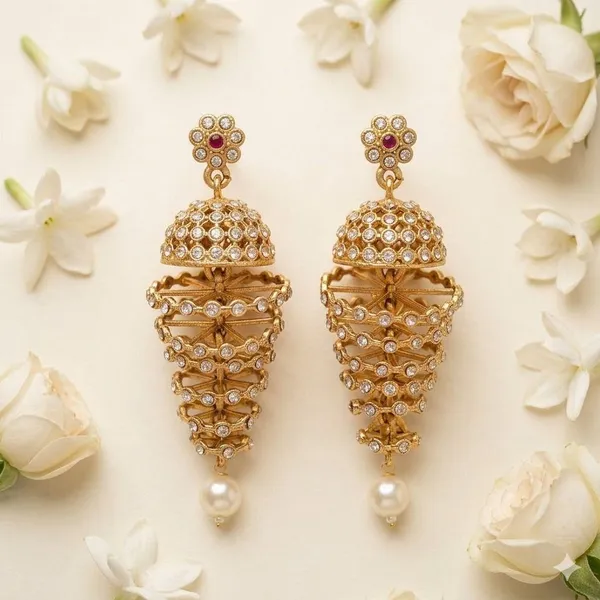 Gold_Brass_Spiral_Dome_Jhumka_Pearl_Drop_Earrings_For_Women