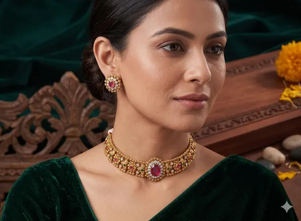 Gold_Brass_Red_Stone_Temple_Choker_Necklace_Set_For_Women