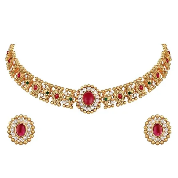 Gold_Brass_Red_Stone_Temple_Choker_Necklace_Set_For_Women