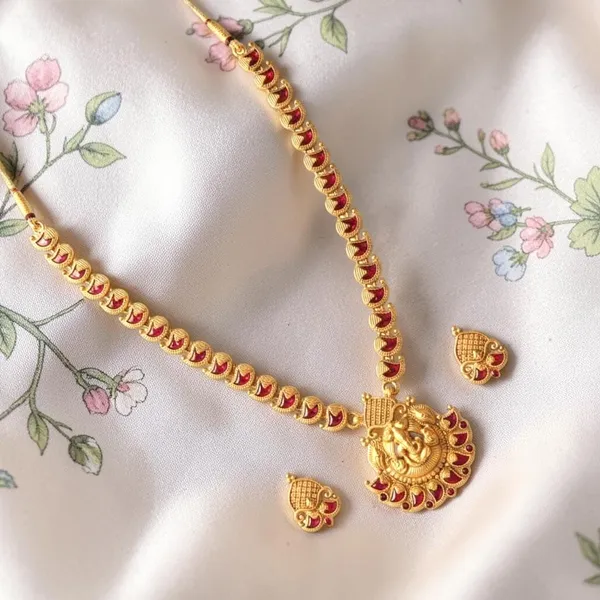 Gold_Brass_Antique_Ganpati_Temple_Necklace_Set_For_Women