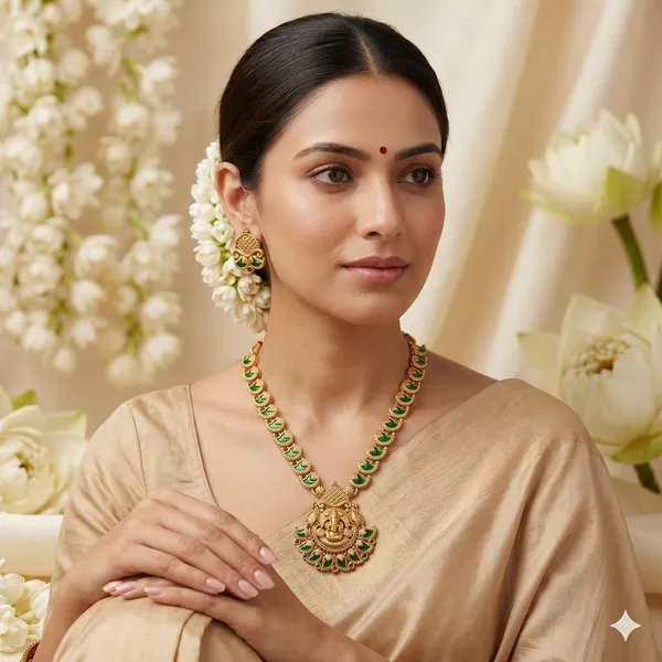Gold_Brass_Antique_Ganpati_Temple_Pendant_Necklace_Set_For_Women