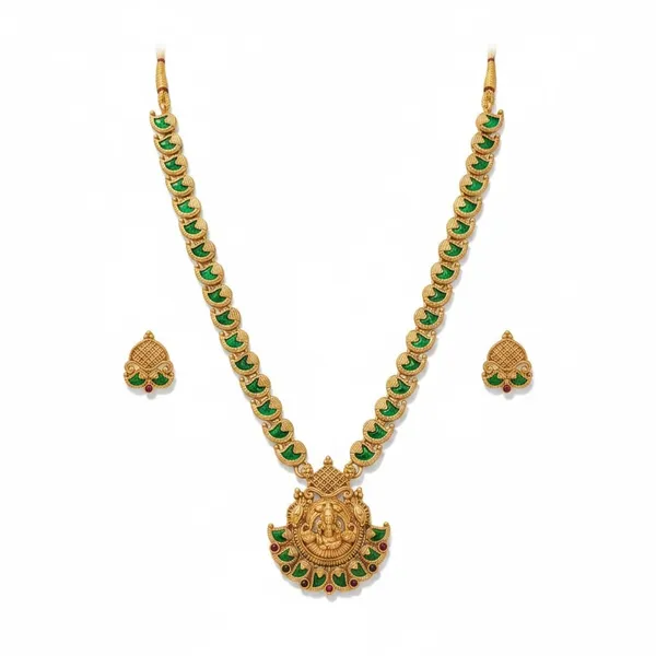Gold_Brass_Antique_Ganpati_Temple_Pendant_Necklace_Set_For_Women