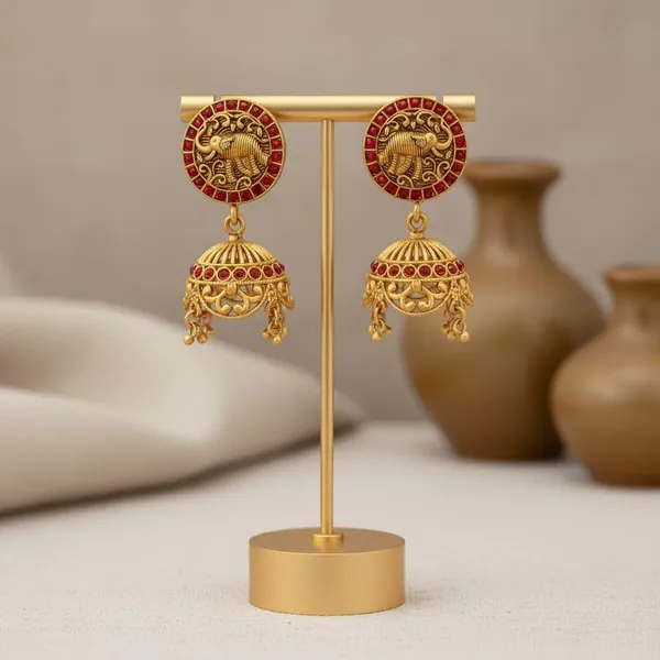 Gold_Brass_Temple_Elephant_Motif_Jhumka_Earrings_For_Women