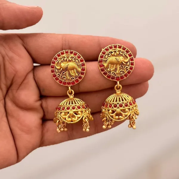 Gold_Brass_Temple_Elephant_Motif_Jhumka_Earrings_For_Women