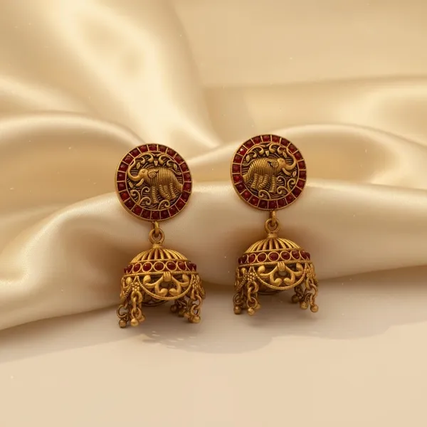 Gold_Brass_Temple_Elephant_Motif_Jhumka_Earrings_For_Women