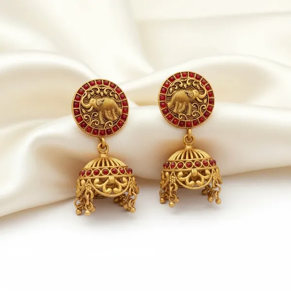 Gold_Brass_Temple_Elephant_Motif_Jhumka_Earrings_For_Women