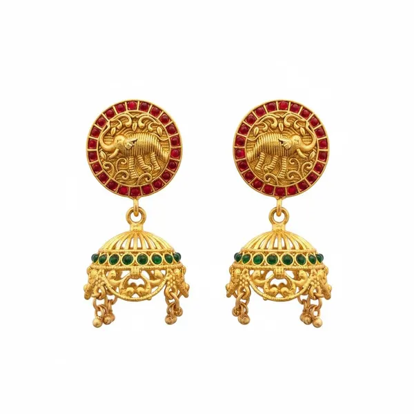 Gold_Brass_Temple_Elephant_Motif_Jhumka_Earrings_For_Women