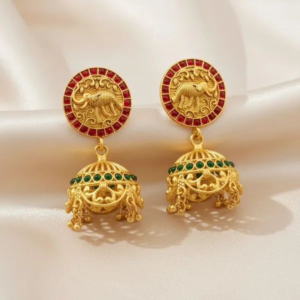Gold_Brass_Temple_Elephant_Motif_Jhumka_Earrings_For_Women