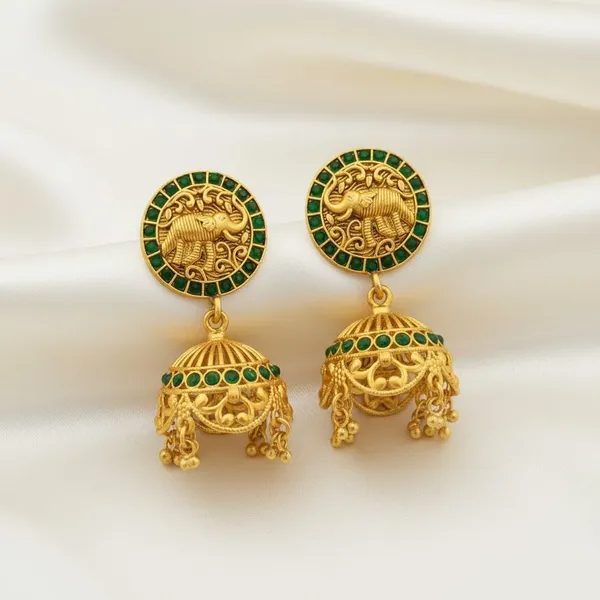 Gold_Brass_Temple_Elephant_Jhumka_Earrings_For_Women