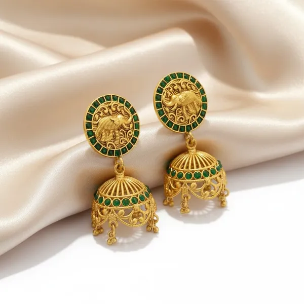 Gold_Brass_Temple_Elephant_Jhumka_Earrings_For_Women