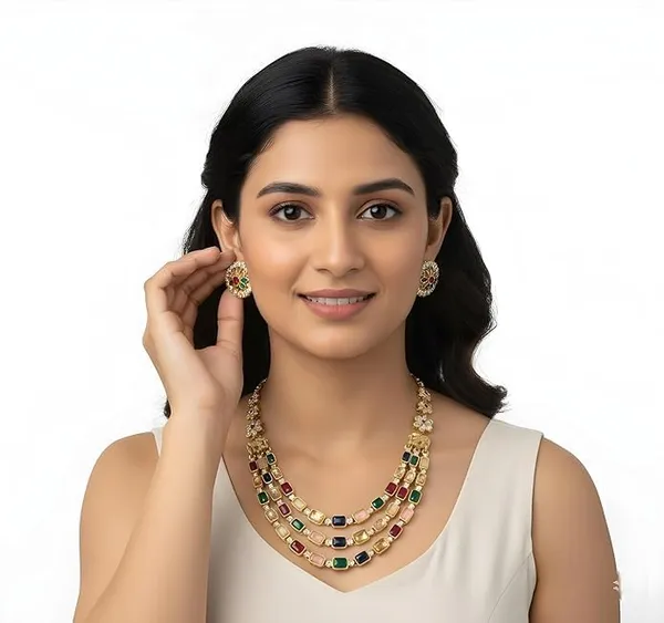 Multicolor_Brass_Multilayer_Navratna_Elephant_Temple_Necklace_Set_For_Women