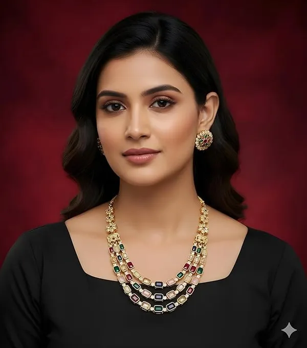Multicolor_Brass_Multilayer_Navratna_Elephant_Temple_Necklace_Set_For_Women