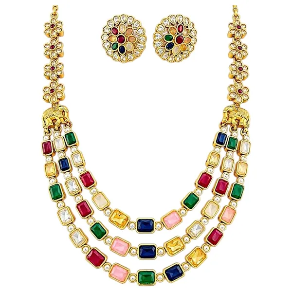 Multicolor_Brass_Multilayer_Navratna_Elephant_Temple_Necklace_Set_For_Women