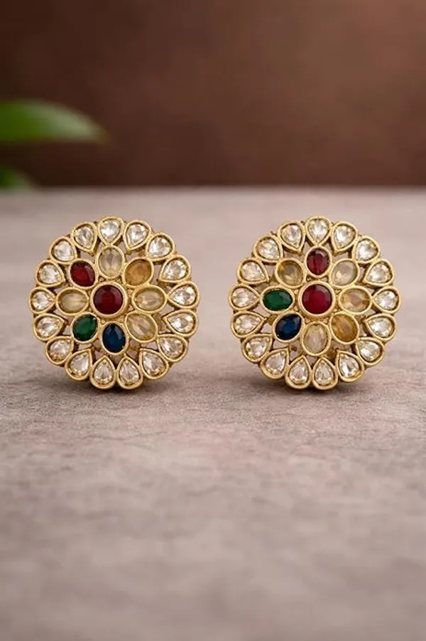Multicolor_Brass_Multilayer_Navratna_Elephant_Temple_Necklace_Set_For_Women