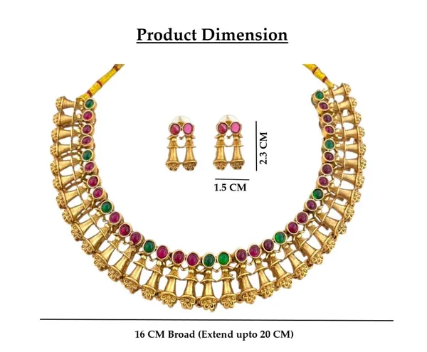 Gold_Brass_Kemp_Floral_Bell_Temple_Choker_Necklace_Set_For_Women