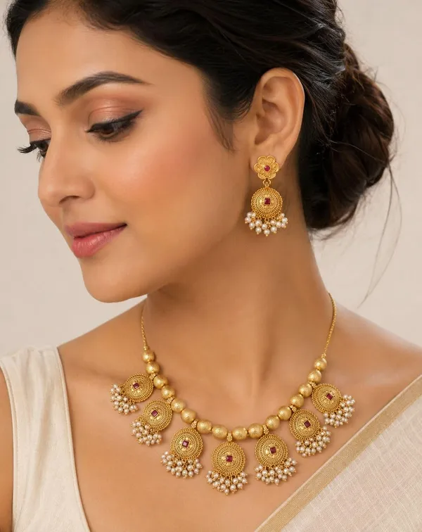 Gold_Brass_Antique_Coin_Pearl_Temple_Necklace_Set_For_Women