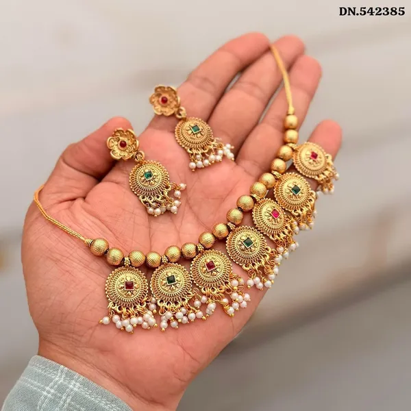 Gold_Brass_Antique_Coin_Pearl_Temple_Necklace_Set_For_Women