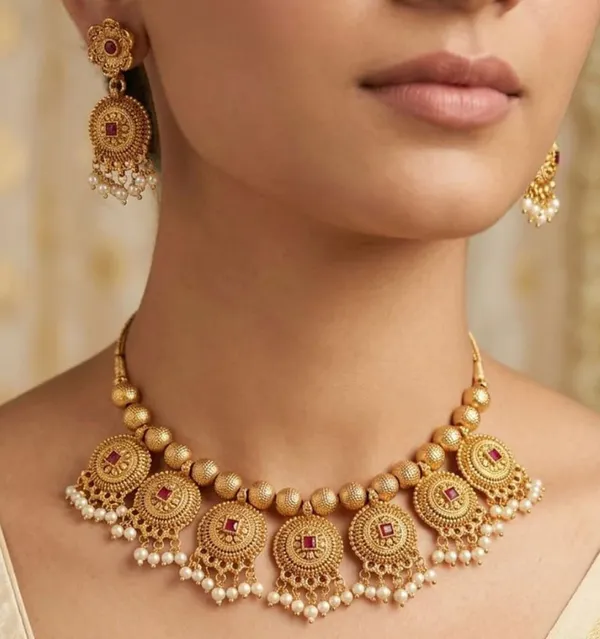 Gold_Brass_Antique_Coin_Pearl_Temple_Necklace_Set_For_Women