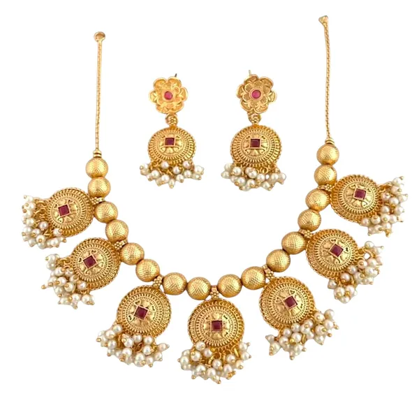 Gold_Brass_Antique_Coin_Pearl_Temple_Necklace_Set_For_Women