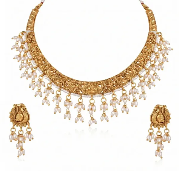 Gold_Brass_Pearl_Temple_Hasli_Necklace_Set_For_Women