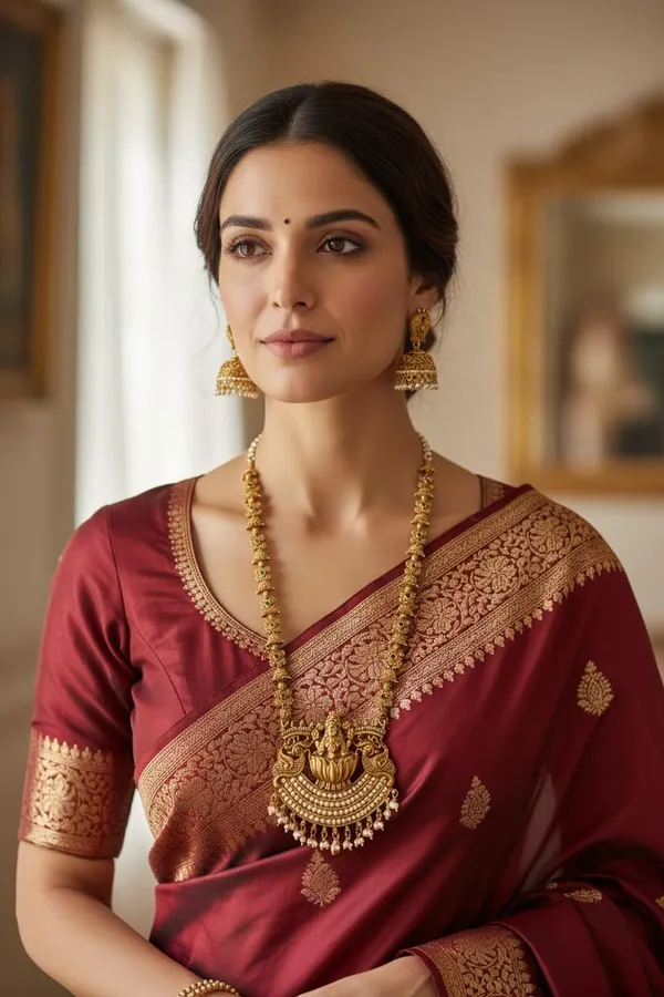 Gold_Brass_Lakshmi_Temple_Haram_Long_Necklace_Set_For_Women