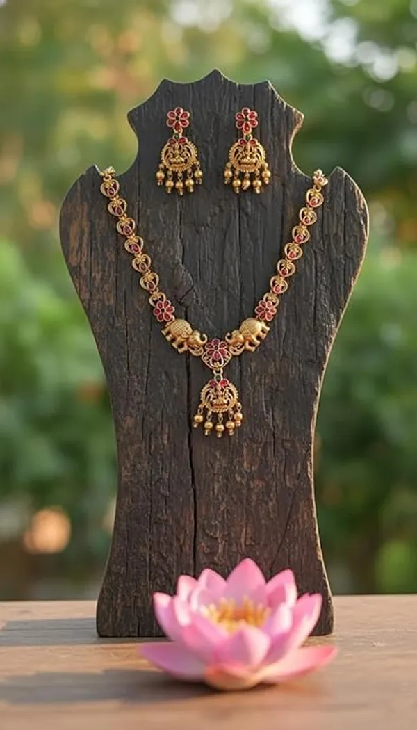 Gold_Brass_Antique_Elephant_Temple_Necklace_Set_For_Women