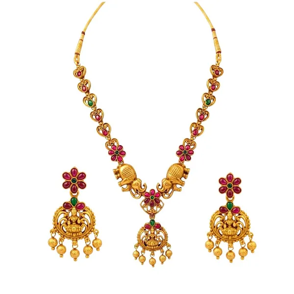 Gold_Brass_Antique_Elephant_Temple_Necklace_Set_For_Women