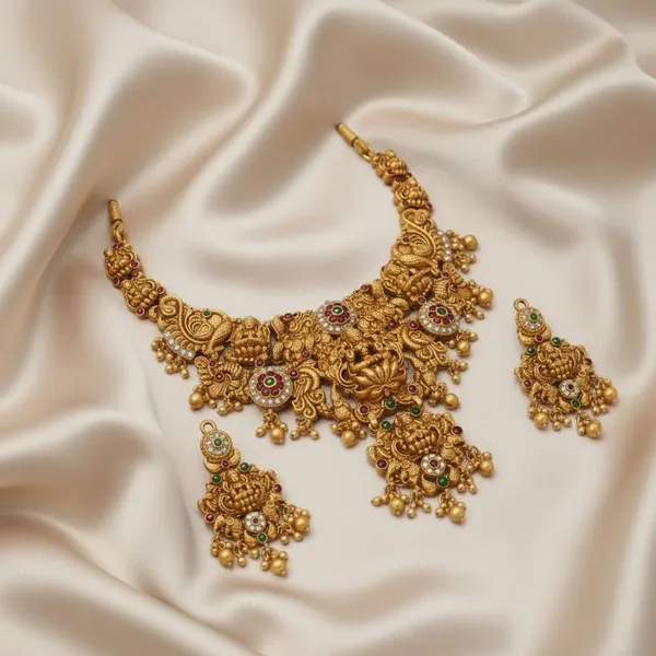 Gold_Brass_Lakshmi_Peacock_Temple_Bridal_Necklace_Set_For_Women