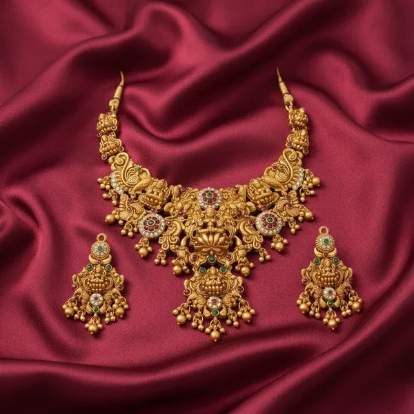 Gold_Brass_Lakshmi_Peacock_Temple_Bridal_Necklace_Set_For_Women