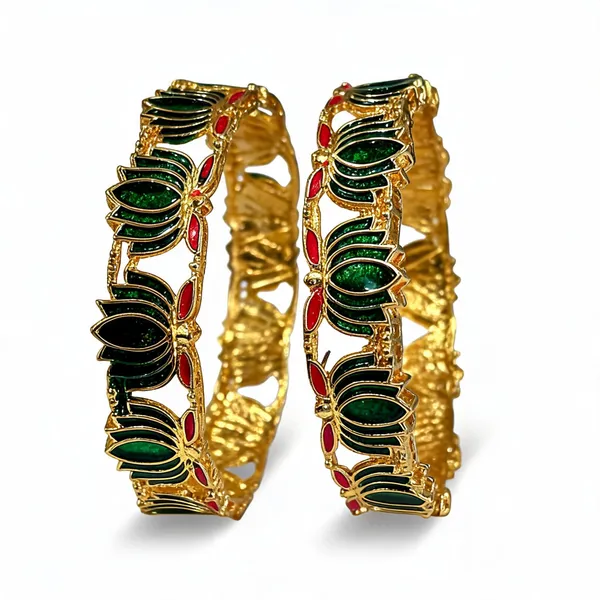 Gold_Brass_Enamel_Lotus_Design_Ethnic_Bangles_Set_For_Women_Pack_Of_2