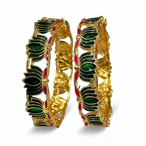 Gold_Brass_Enamel_Lotus_Design_Ethnic_Bangles_Set_For_Women_Pack_Of_2