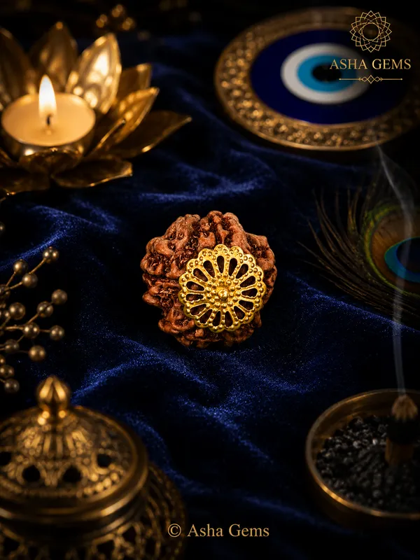 6_Mukhi_Rudraksha_Bead_With_Gold_Toned_Cap_Pendant,_Nepali