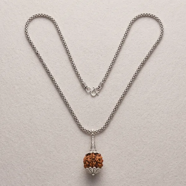Silver_Brown_Rudraksha_Hanuman_Gada_Pendant_Necklace_For_Unisex