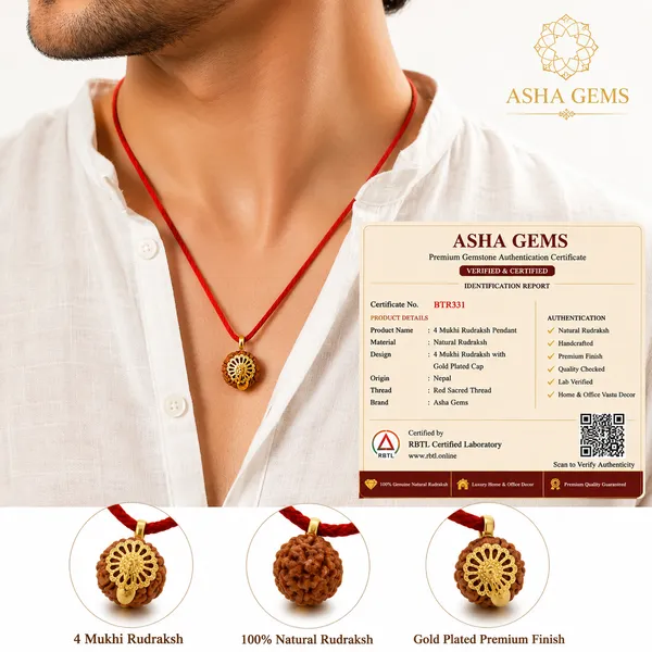 4_Mukhi_Rudraksha_Bead_With_Gold_Tone_Cap_Pendant